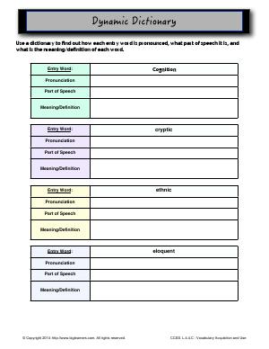 Preview image for worksheet with title Dynamic Dictionary