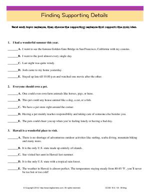 Preview image for worksheet with title Finding Supporting Details