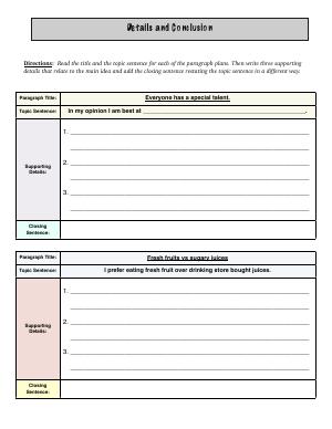 Preview image for worksheet with title Details and Conclusion -2