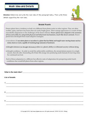 Preview image for worksheet with title Main Idea and Details