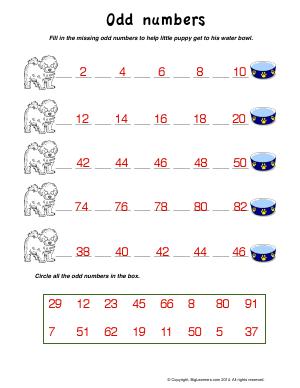 Preview image for worksheet with title Odd Numbers