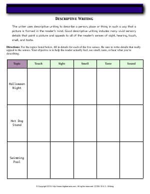 Preview image for worksheet with title Descriptive Writing