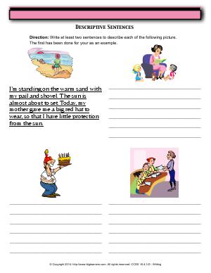 Preview image for worksheet with title Descriptive Sentences