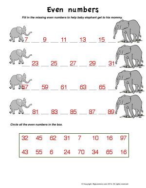 Preview image for worksheet with title Even Numbers