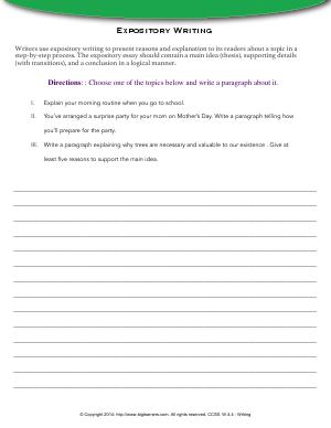 Preview image for worksheet with title Expository Writing
