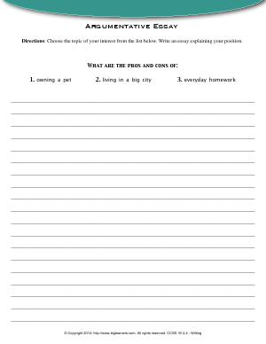 Preview image for worksheet with title Argumentative Essay