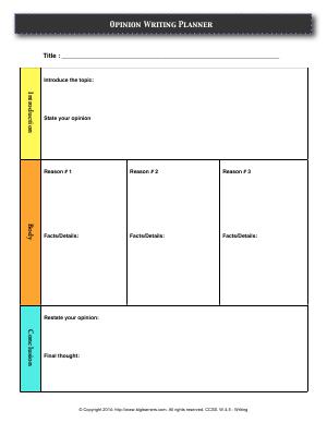 Preview image for worksheet with title Opinion Writing Planner