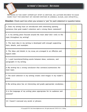Preview image for worksheet with title Author&rsquo;s Checklist : Revision