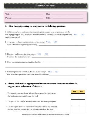 Preview image for worksheet with title Editing Checklist