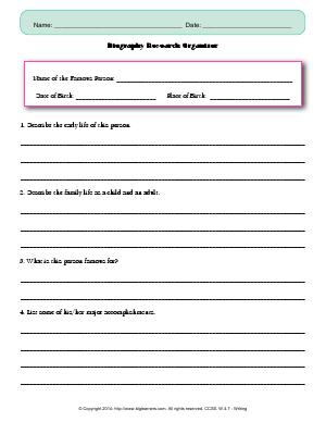 Preview image for worksheet with title Biography Research Organizer