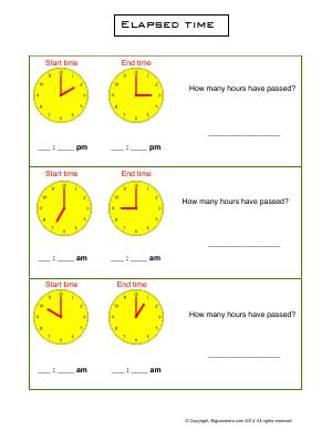Preview image for worksheet with title Elapsed Time