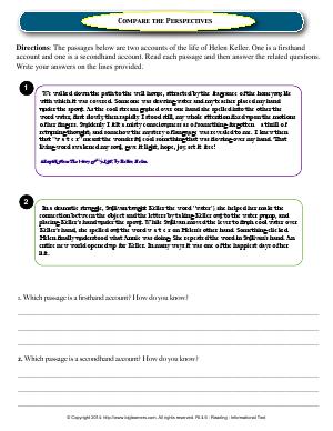 Preview image for worksheet with title Compare the Perspectives