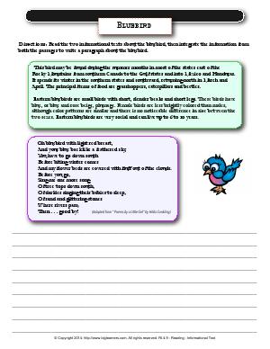 Preview image for worksheet with title Bluebird