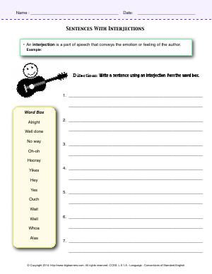 Preview image for worksheet with title Sentences With Interjections