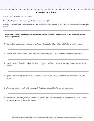 Preview image for worksheet with title Commas in a Series