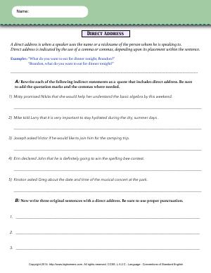 Preview image for worksheet with title Direct Address