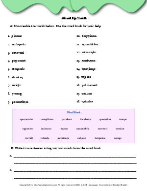 Preview image for worksheet with title Mixed Up Words
