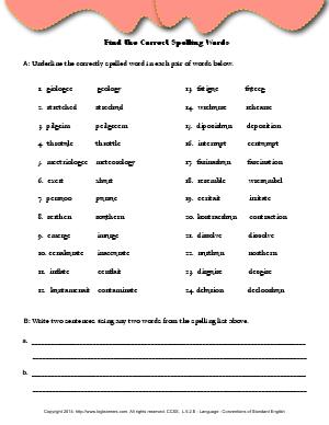 Preview image for worksheet with title Find the Correct Spelling Words