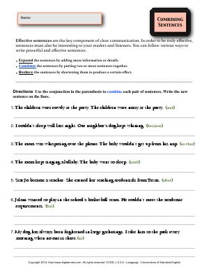 Preview image for worksheet with title Combining Sentences
