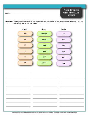 Preview image for worksheet with title Word Building with Roots and Affixes