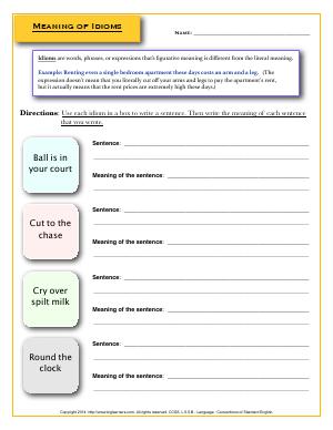 Preview image for worksheet with title Meaning of Idioms