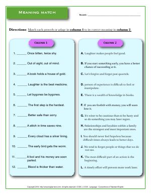 Preview image for worksheet with title Meaning Match