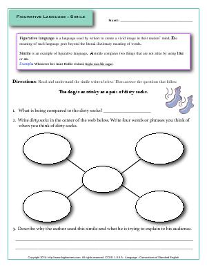 Preview image for worksheet with title Figurative Language : Simile