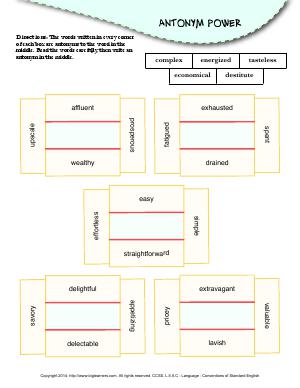 Preview image for worksheet with title Antonym Power