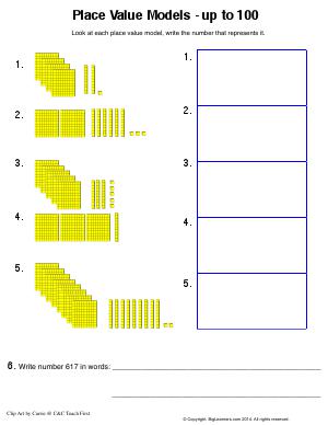 Preview image for worksheet with title Place Value Models - up to 100