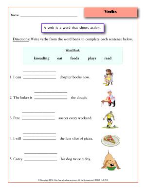 Preview image for worksheet with title Verbs