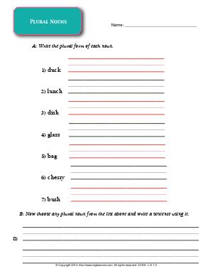 Preview image for worksheet with title Plural Nouns