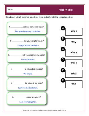 Preview image for worksheet with title &lsquo;Wh&rsquo; Words