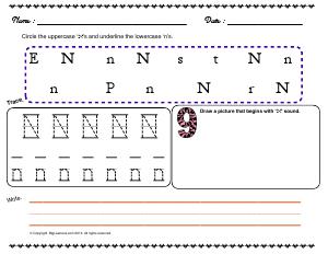 Preview image for worksheet with title Letter 'Nn'