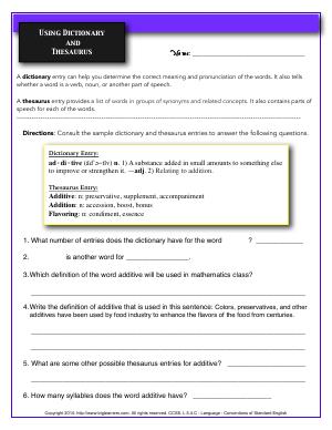 Preview image for worksheet with title Using Dictionary  and  Thesaurus