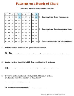 Preview image for worksheet with title Patterns on a Hundred Chart