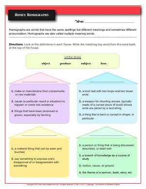 Preview image for worksheet with title Homey Homographs