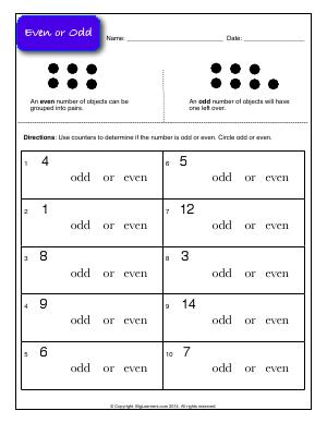 Preview image for worksheet with title Even or Odd