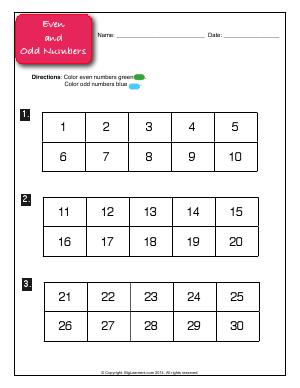 Preview image for worksheet with title Even  and  Odd Numbers