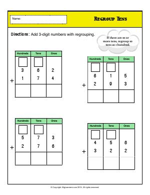 Preview image for worksheet with title Regroup Tens