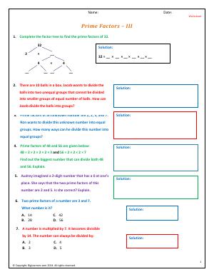 Preview image for worksheet with title Prime Factors - III