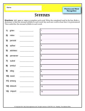 Preview image for worksheet with title Suffixes