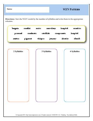 Preview image for worksheet with title VCCV Pattern