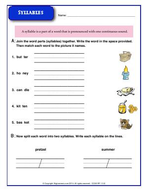 Preview image for worksheet with title Syllables