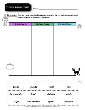 Preview image for worksheet with title Spooky Syllable Sort