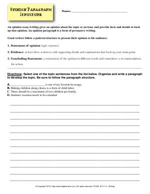 Preview image for worksheet with title Opinion Paragraph Structure
