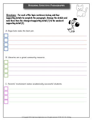 Preview image for worksheet with title Building Effective Paragraphs