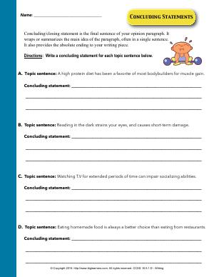 Preview image for worksheet with title Concluding Statements