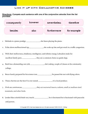 Preview image for worksheet with title Link it up with Conjunctive Adverbs