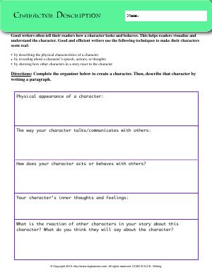 Preview image for worksheet with title Character Description