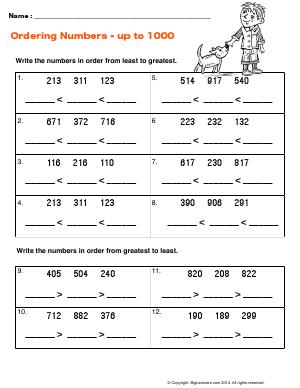 Preview image for worksheet with title Ordering Numbers - up to 1000